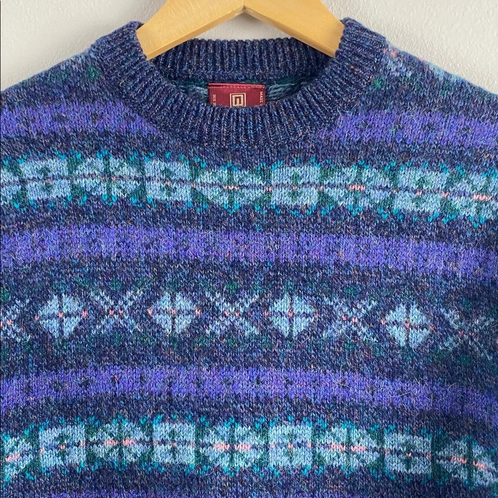 Nordstrom Vintage Scottish Shetland Wool Fair Isle Knit LS Crewneck Sweater - Picture 3 of 14